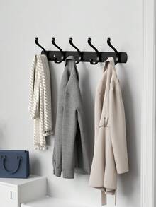 1 Piece Of Black Ruyi [3 Hooks/4 Hooks/5 Hooks] Multifunctional Wall-mounted Clothes Hanger, Punch-free Hook In Bathroom Fitting Room, Used For Hanging Coats, Hats, Jackets, Clothes, Bathroom Supplies - Black - View 11