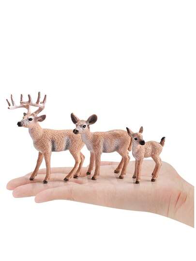 1件套教育认知森林动物模型鹿套装，逼真的白尾鹿和小鹿装饰摆件