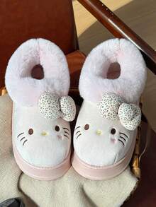 SANRIO 三丽鸥  女士可爱毛绒厚底拖鞋靴，柔软可爱室内/室外猫咪低帮人造毛皮内衬套脚雪地靴，EVA 鞋底 - 粉色 - 查看 11