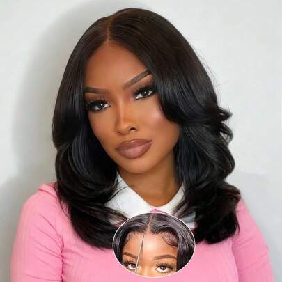 Tóc giả Wear And Go không cần keo, tóc thật, đã tỉa sẵn, cắt sẵn, dây rút, kiểu sóng nhẹ, 4x4, khóa ren HD, kiểu tóc bob ngắn, tóc thật, 180 độ, kiểu tóc giả ren phía trước dành cho nữ.