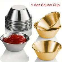 15个SUS304不锈钢蘸酱杯，1.5盎司可重复使用金属小碟，商用级调味碗，独立酱料容器，小圆汤杯，适用于家庭/餐厅/熟食拼盘/奶酪拼盘，圣诞节/万圣节/感恩节 - 彩色 - 查看 1