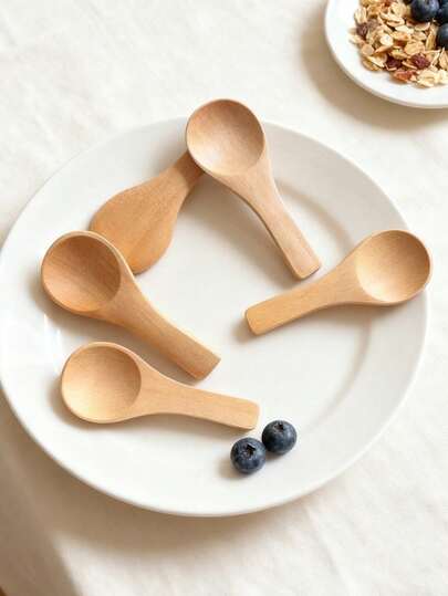 1/5件套复古木质盐勺套装，厨房调味勺，迷你咖啡勺，儿童小勺，饭勺，厨房用具，圣诞礼物