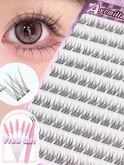 Pestañas postizas autoadhesivas sin pegamento, reutilizables y segmentadas. Grupos de pestañas DIY de 5-12 mm, 10 filas, sin necesidad de pegamento, se pueden aplicar directamente a los ojos. La combinación natural de niña, love bean, ojo de gato y ojo de zorro no requiere pegamento y es conveniente para reutilizar.