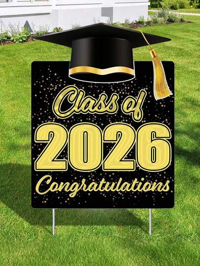 1pc 2026 Graduate Congratulations Lawn Sign With Stand, Graduation Yard Signs, 2026 Graduate Lawn Sign, Graduation Decor, Grad Celebration Ground Stake, Freestanding Home Lawn Decor, Outdoor Lawn Sign, High School College Graduate Black Cap Congrats Graduation Sign, Outdoor Graduation Party Supplies, Graduation Celebration Banner