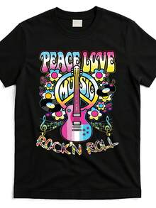 Men's & Women's 60s 70s Hippie Style T-Shirt - Heavyweight 220GSM Pure Vintage Tie-Dye Multicolor (Tie-Dye Pattern) Peace Love Music Rock 'n' Roll Graphic Round Neck Short Sleeve Tee For Casual Wear & Music Festivals - A-1 - 查看 6