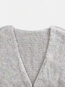 Women's Loose-Fit Plain Sweater, Casual Fall & Winter Knitwear, Lantern Sleeve Design, Moderate Fabric Thickness, Comfortable Daily Wear - 灰色 - 查看 6
