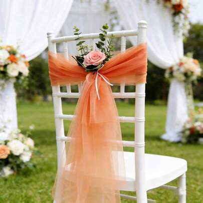6PCS Gauze Chair Back Cover Mesh Sashes Wedding Aisle Decoration 75*150cm/29*59inch DIY Bow Ribbon For Outdoor Anniversary ​Valentine's Day Celebration Birthday Parties