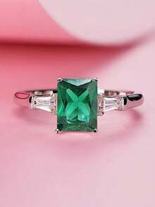 1 chiếc nhẫn đá Cubic Zirconia thời trang dành cho nữ, thích hợp làm quà tặng đám cưới, lễ đính hôn, ngày Valentine và các bữa tiệc. - màu xanh lá - Xem 3