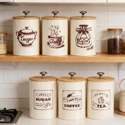 3pcs Iron Coffee Storage Canisters, Tea Leaf & Coffee Bean Storage Jars, Kitchen Food Spice Storage Containers With Airtight Lids, Moisture-Proof, Suitable For Storing Coffee Beans, Tea Leaves, Salt, Sugar And Grains