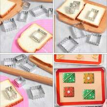 Bộ 3/6 khuôn cắt bánh quy hình chữ nhật bằng thép không gỉ, hình học với các cạnh lượn sóng và răng cưa, dụng cụ cắt bánh quy tạo hình DIY trong nhà bếp. - Bạc - Xem 7