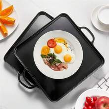 Serving Trays With Handles Melamine Black 12.5x12.5 Inch Spill Proof Kitchen Eating Trays Set Of 2 For Cafeteria Cafe Food Appeizer Dessert Snack Dinner Lunch Breakfast,TR16-02 - 黑色 - 查看 4