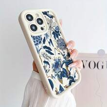 White Bamboo & Blue Floral Pattern Phone Case - Antique White - View 2
