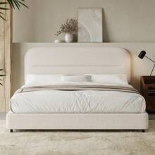 Queen Bed Frame With Headboard, Boucle Upholstered Soft Platform Bed Frame With Thickened Footboard,  Rounded Corners Design, Twin/ Full/ Queen/ King, Grey/ White/ Beige/ White/ Black - Màu be - Xem 1