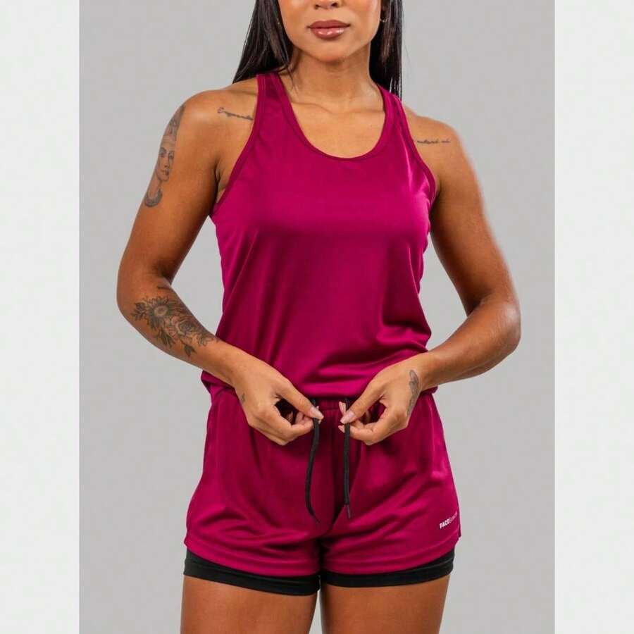 Women's 2-In-1 Gym Set With Compression Shorts And Racerback Tank Top For Exercise And Training - Junta - Ver 1