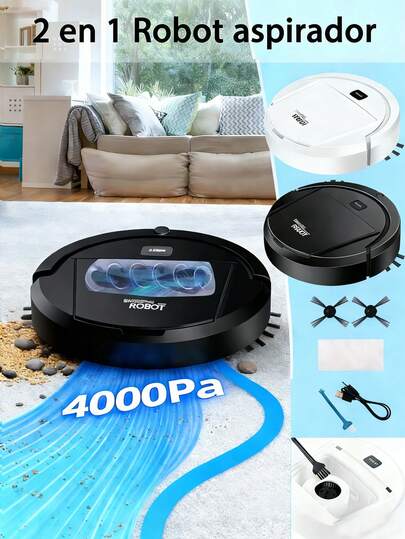 1 Pieza Aspiradora robot, puede limpiar desde pisos duros hasta alfombras de grosor medio, súper succión, ultradelgada y silenciosa, función de memoria incorporada, múltiples modos de limpieza, 3 modos de limpieza.mejor para eliminar pelos de mascotas, migas de comida, agua en el piso - Un buen ayudante para la limpieza del hogar.