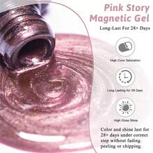 Mtssii 1pc 7ml Pink Story Cat Eye Gel Nail Polish, Glass Beads Effect Cat Magnetic Gel Polish , Semi Permanent Soak Off UV Gel Varnish For Valentines Nails, Manicure Nail Art DIY For Home And Salon Nail Supplies - 粉色 - 查看 4