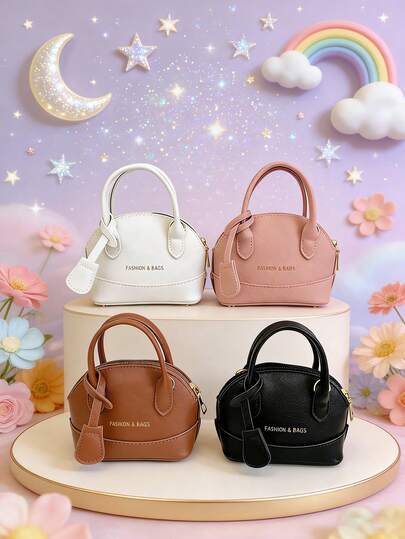 A Stylish And Adorable Children's Bag, A Small And Fresh Girl's Handbag, A Cute Chain Crossbody Bag, A High-End Solid Color Letter Print Bag, A Smooth Zipper, A Lychee Pattern Handbag, A Small Seashell Crossbody Bag, Suitable For Teenagers To Use When Shopping Or For Daily Life, Sweet And Cute, A Must-Have Fashion Item For .