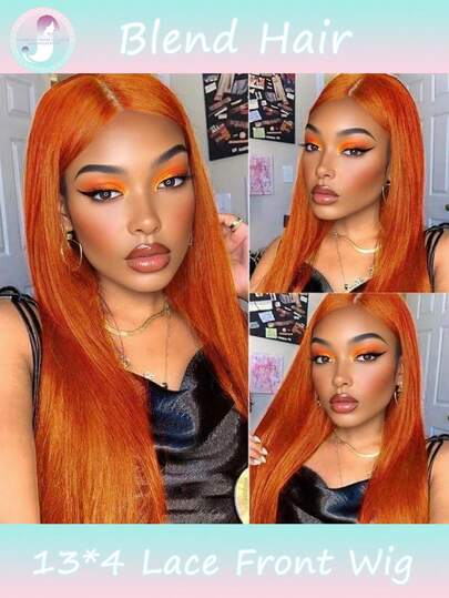 8-36 Inch Ginger Orange Wig Human Blended Hair 13X4 Lace Front Wigs 180% Density 350 Colored Straight Transparent Lace Frontal Wigs Brazilian Virgin Wigs For Women(Blended Wigs-A Mix Of Human Blended Hair And Synthetic)Wigs Human Blended Hair/Women's Human Blended Hair Wig/Human Blended Hair Lace Front Wigs/Wigs Glueless/Bleached Knots/Pre Plucked/Lace Wig/Gifts For Her/Romantic Gift/Love Gift/Couple Gift/Valentine Present