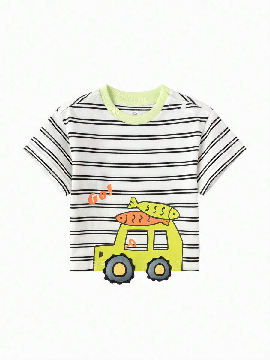 Balabala 2026 Summer Cute & Fun Baby Short Sleeve T-Shirt - White and Black - View 1