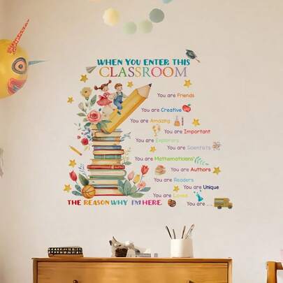 Inspirational Classroom Wall Stickers | "When You Enter This Classroom" Quote And Motivational Phrases, Self-Adhesive, Polyvinyl Chloride, Matte Finish, Contemporary Style