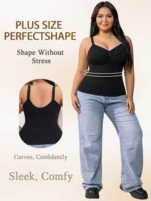 1件装女士无缝塑身上衣，收腰收腹，简约舒适褶皱设计塑身衣 - 黑色 - 查看 2