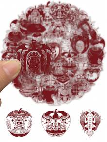 50张可爱红色苹果图案防水乙烯基贴纸，适用于笔记本电脑、水杯、剪贴簿、手机壳、吉他、水壶、自行车等工艺品爱好者 - 粉色 - 查看 6