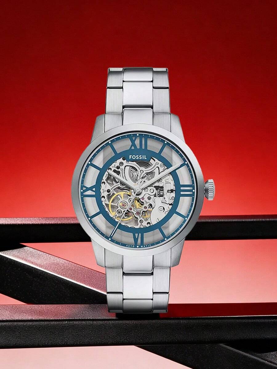 Fossil 男士自动机械三针不锈钢腕表，不锈钢表壳/防刮玻璃 ME3260 - 銀色 - 查看 1