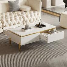 Modern High-Gloss Coffee Table, Elegant Side Table, Multifunctional, Living Room Furniture, 100 X 50 X 36 Cm (Length X Width X Height) - White - View 3