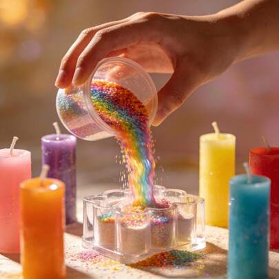 50g Cire de glace colorée, matériaux de fabrication de bougies parfumées faits main, cire granulaire colorée avec un mélange de cire sablonneuse et perlée pour la fabrication de bougies, fournitures artisanales rechargeables, décoration de mariage et kits de fabrication de parfums d'ambiance maison