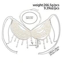 1pc Retro Exaggerated Geometric Faux Pearl Beaded Tassel Sexy Bikini Body Chain, Elegant Fashion, Luxurious, Suitable For Wedding, Party, Beach, Casual, Street Style, Women & Couples, Holiday, Birthday, Versatile Gift - Chest Chain - View 5