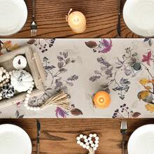 1pc Hummingbird & Floral Autumn Table Runner, Suitable For Summer Thanksgiving Kitchen Dining Table Home Party Decor, Size 33x183cm - Off White - View 4