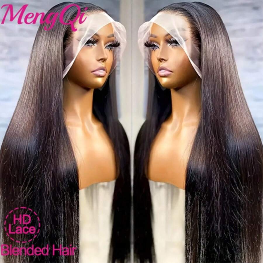 13x4 蕾丝前假发，200% 密度，预拔毛，无胶假发，直发，人发混纺，黑色蕾丝前假发，13x4、5x5、13x6 高清蕾丝前假发，自然蕾丝闭合假发，适合，26 英寸