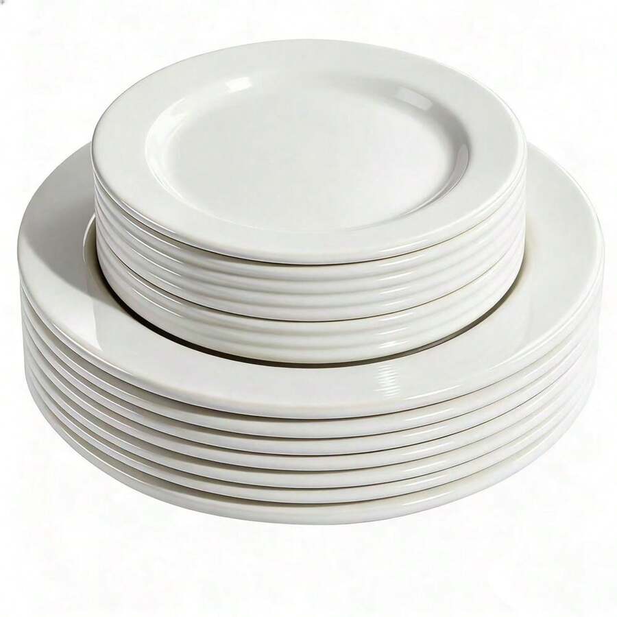 7.5-Inch Dessert Plate And 10.25-Inch Dinner Plate Set, Pure White Ceramic Dinnerware. Whether For Salad, Grilled Dishes, Appetizers Or Desserts, These Elegant Pure White Plates Can Meet All Your Needs. - White - View 1