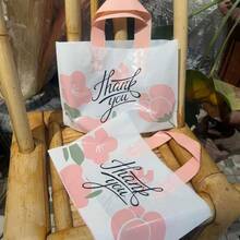 5/10/15/20/25/30/40/50 Pcs Butterfly & Lavender Flower Plastic Gift Bags - Durable Handled Gift Bags, Suitable For Fashion, Shopping And Party Favors - Fit For Christmas, New Year, Valentine's Day, Wedding Celebration, Birthday, Anniversary And More! - Tulip - View 5