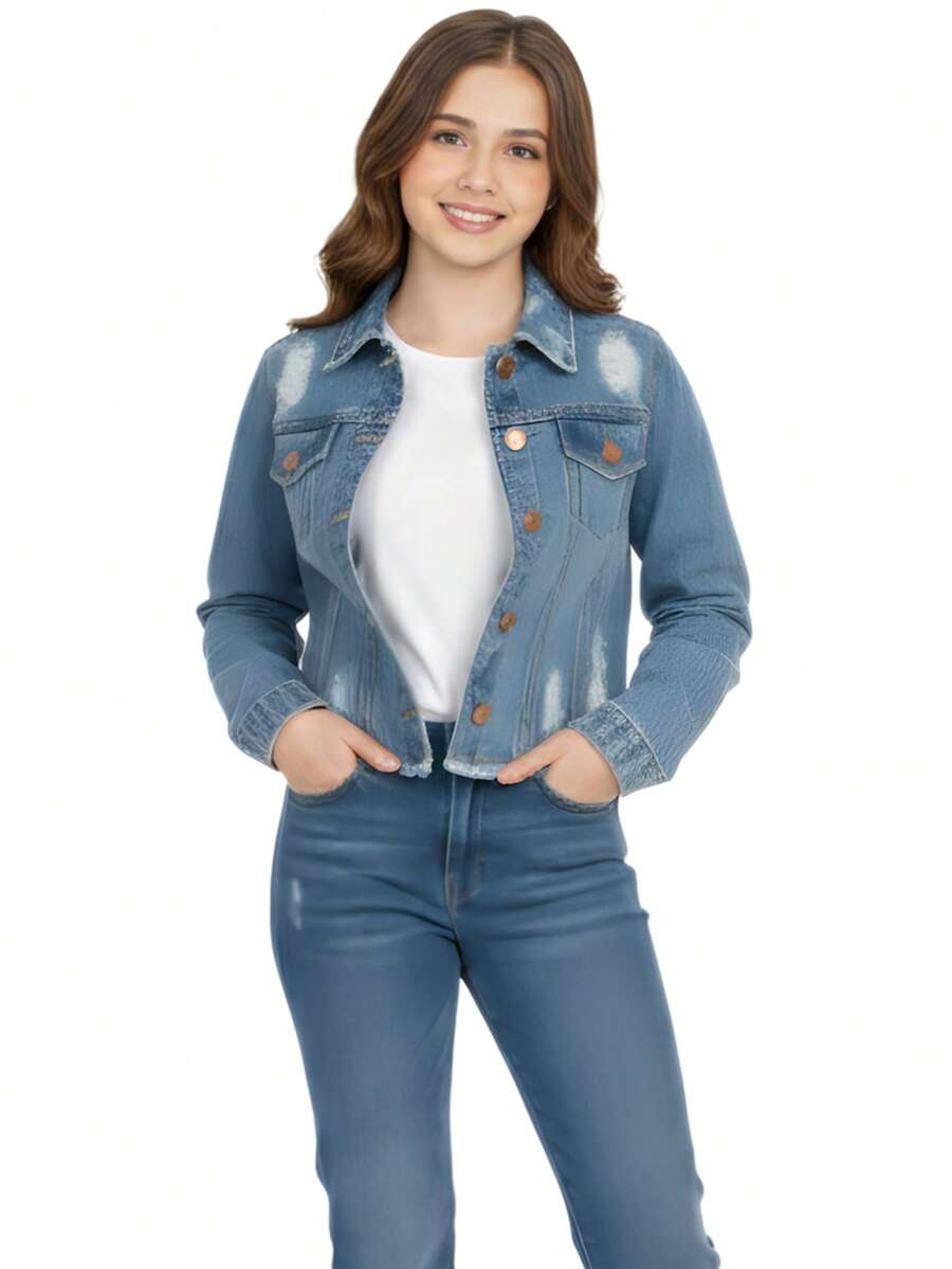 Short Denim Jacket For Girls And Teens - Light Jeans - View 1