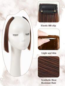 2pcs Women's Long Straight Side Bangs Clip-On Synthetic Hair Extensions, 8 Inch Princess Side Bangs For Daily Use - Multicolor - View 5