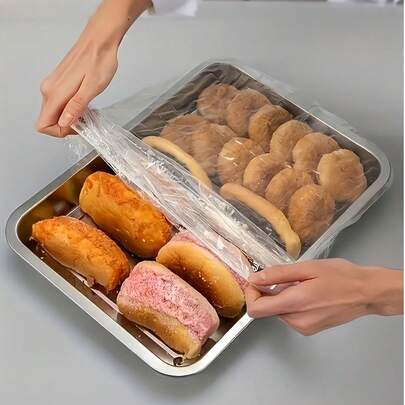 100pcs Transparent Plastic Food Covers, Transparent Food Lids/Bread Covers, Dust-Proof Bread Baking Fermentation Tray Covers, Suitable For Bakeries And Home, Outdoor, Camping, Back To School Season, Fit For A+B Size Trays, Size Less Than 70cm/27.6in, Back To School Season Provides 100pcs In 10/20/30/50/100pcs Specifications