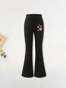 3pcs/Set Teenage Girls Cartoon Girl Graphic Round Neck Short Sleeve T-Shirt + Colorful Star Print Flare Pants Casual Comfortable Summer New Outfit - Multicolor - View 5