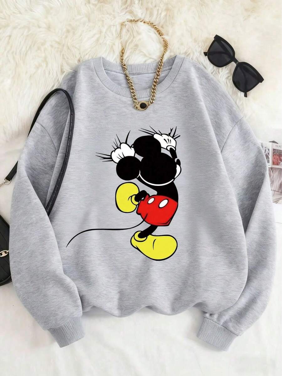 Disney Officially Licensed Kids Sweatshirt Unisex For Ages 1-14 Gray Mickey Mouse Print 100% Polyester Ultra Comfortable Super Soft Relaxed Fit Daily Wear Staple High Visibility Stylish Design Limited Edition Disney Style New Arrival Express Delivery - Grey - View 1