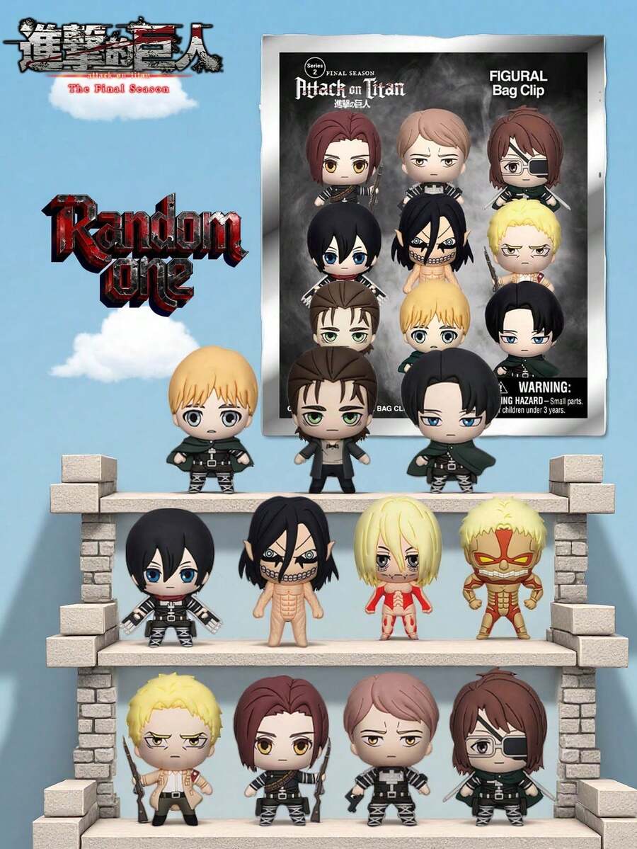 1PC Crunchyroll Officially Licensed AttackonTitan 3D Figural Foam Bag Clip Keyring Mystery Blind Bag Keychain Random One Levi Or Other Characters Cartoon Anime Blind Box For Friends As Birthday Anniversary Gifts - Multicolor - View 1