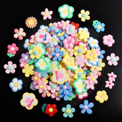 20/50/100片装可爱PVC软胶花朵装饰贴纸，卡通彩色贴片，适用于手机壳、包包、衣服、鞋子、DIY手工配件