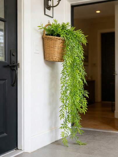 Kmitang 1pc 80/105cm Artificial Bamboo Leaf Vine Wall Hanging, Plastic Faux Rattan Vine, Fake Green Ivy Tropical Climbing Plant Decor For Home, Outdoor, Room, Wedding