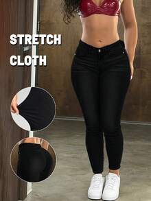 GILIPUR Y2K High Waist Skinny Jeans For Women, European & American Street Style Black Skinny Denim Pants, Stretchy, Elegant & Fashionable, Casual Versatile Bottoms - Black - View 8