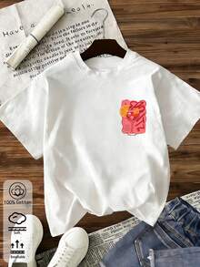 Món đồ không thể thiếu mùa hè! Áo thun cổ tròn in họa tiết cam phong cách Y2K, 100% cotton hữu cơ, hoàn hảo cho phong cách đường phố, thường ngày và thể thao. - trắng - Xem 2