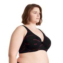 Women's Unlined Plus Size Comfort Cotton Underwire Bra - 黑/紅-紅(2包) - 查看 3