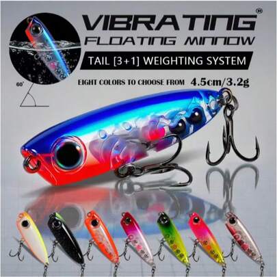 Micro Köder, schwimmender Angelköder mit eingebauten Rasselperlen, schwingender Oberflächenköder zum Werfen, geeignet zum Angeln von Weißfischen und Barsch in Bächen und Flüssen