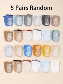5 Pares/set Calcetines Antideslizantes Para Infantes Y Niños Pequeños Con Puntos Al Azar, Calcetines Para El Suelo - Multicolor - Ver 6