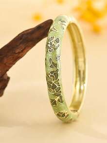 Cloisonne Floral Open Cuff Bracelet, Oil Drop Alloy Bangles, Gifts For All, Various Sizes Available - Enamel Cloisonné Bracelet With Peony Pattern - View 33