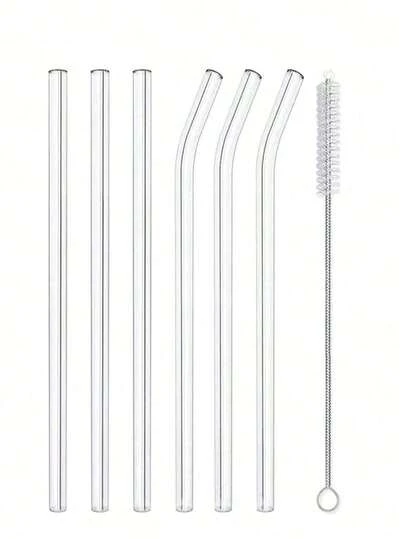 6根玻璃吸管 + 1个清洁刷。高品质硼硅玻璃吸管，适用于饮料、牛奶和茶。多色透明玻璃管。学习用品，返校必备品。赠送朋友和同事的礼物。赠送老师的礼物。