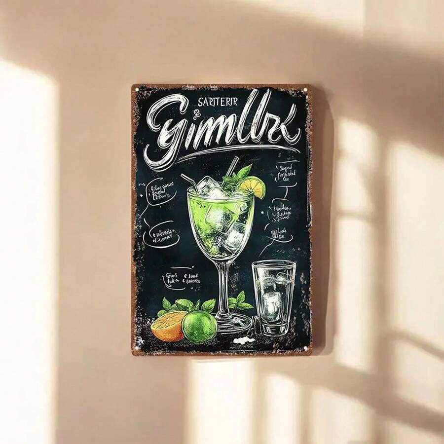 Retro Gimmler Cocktail Blackboard Metal Sign - Country Style Iron Wall Art With Hand-Painted Mojito And Soda Recipes, 19.99x 30.0cm , Perfect For Home Bar, Garage Or Office Decoration - Ideal Gift For Men, Husband, Boyfriend On Birthdays, Anniversaries, Father's Day, Bar Decoration, Garage Decoration, Retro Design, Anniversary Gift - 多色 - 查看 1